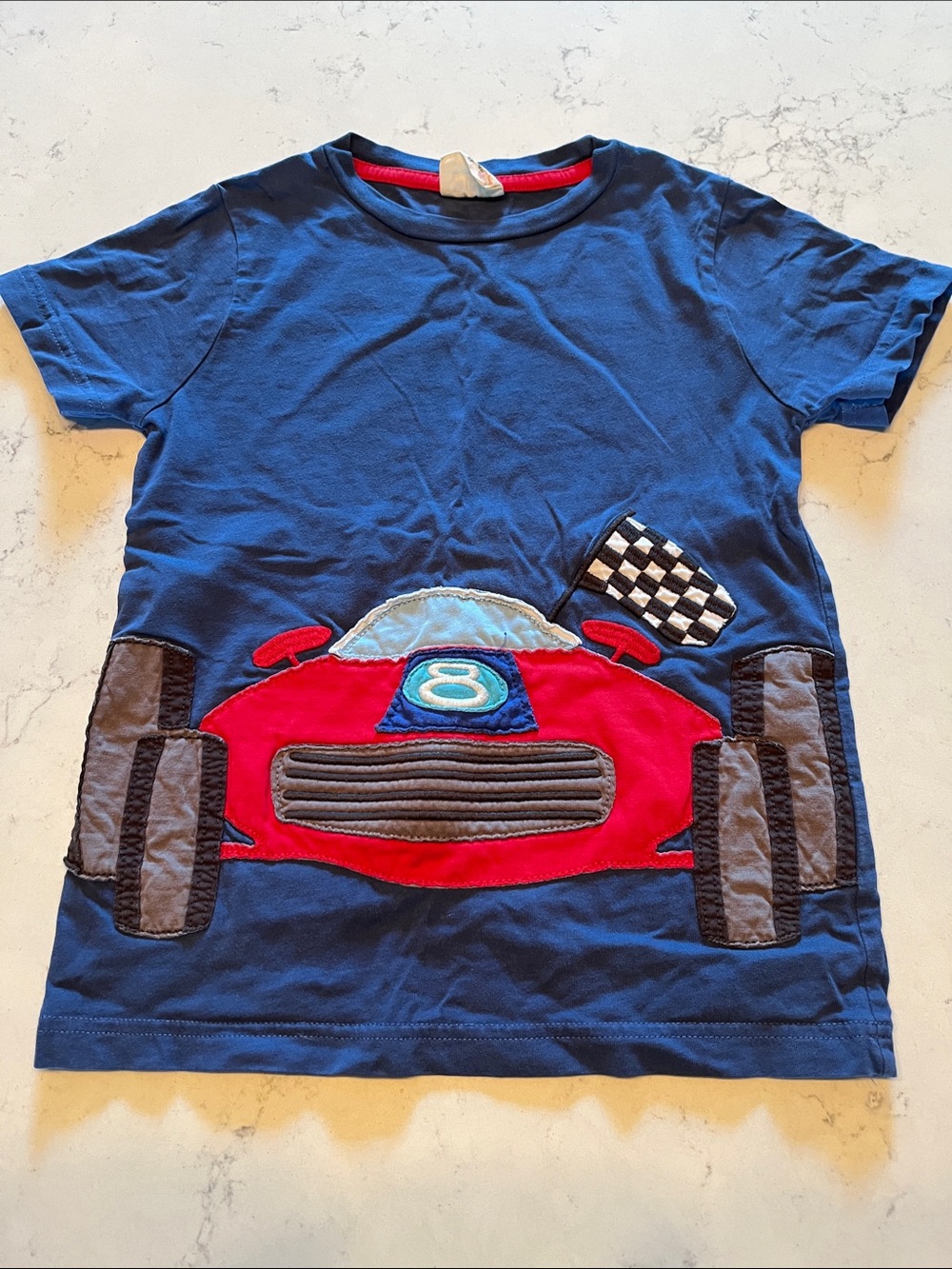 Boden Navy Tee with Red Race Car Applique